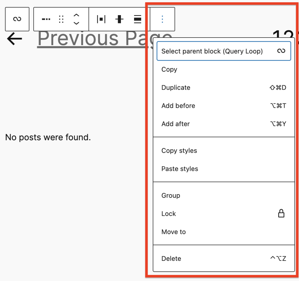 More Options in the Pagination block